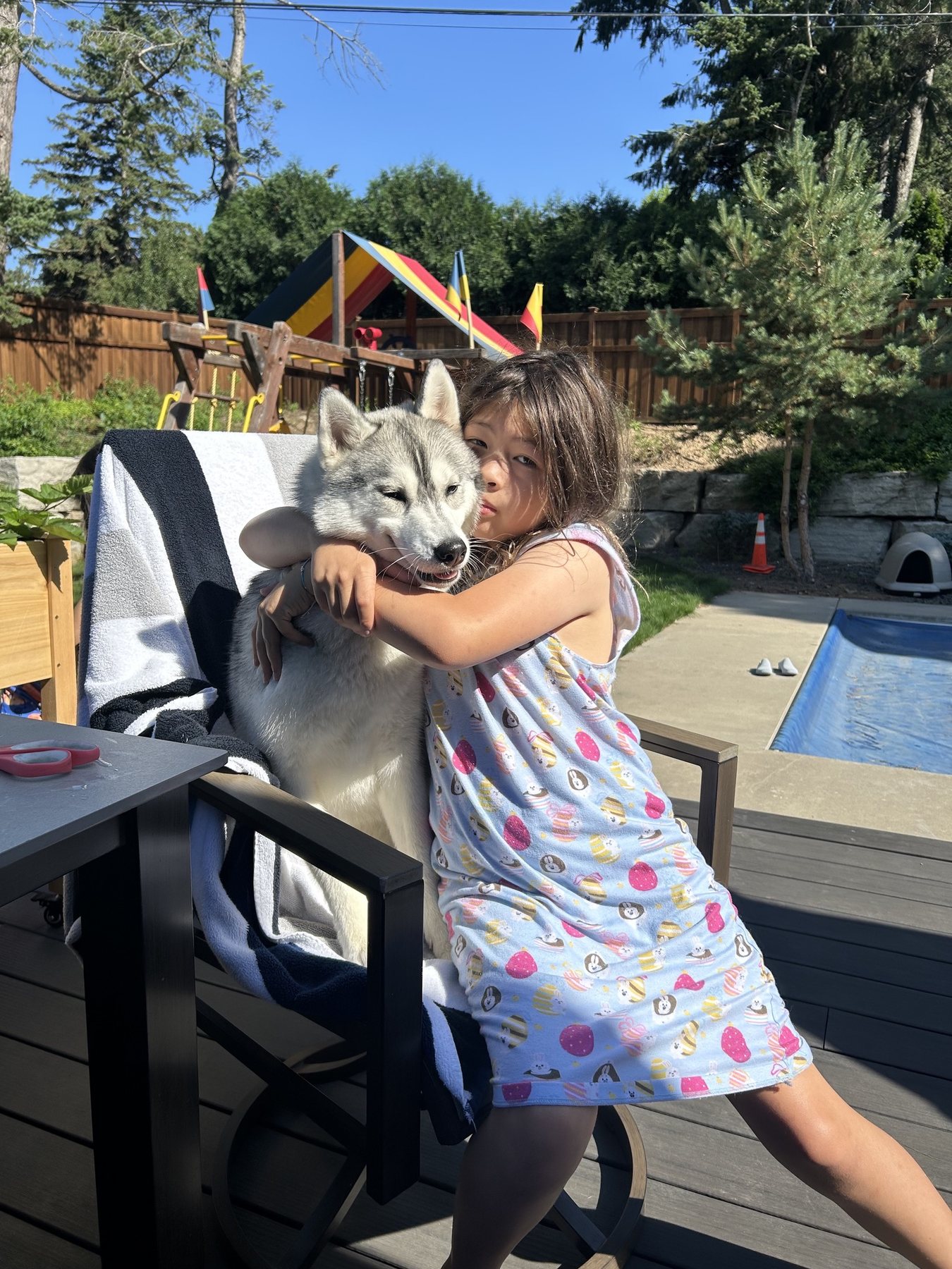 Echo getting a hug outside